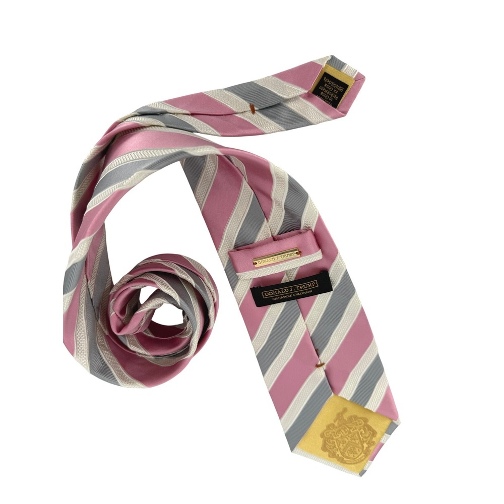 Donald J. Trump Necktie Mens  Pink Grey Striped Silk‎ Signature Collection